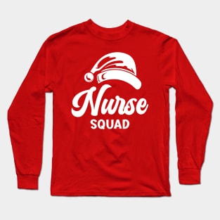 Nurse Squad Santa Hat White Text Long Sleeve T-Shirt